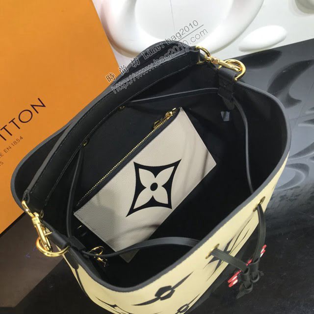 路易威登LV女包 NéoNoé 中號水桶包 頂部編織手柄 超大Monogram印花 lv新款壓紋皮革水桶包  ydh3825
